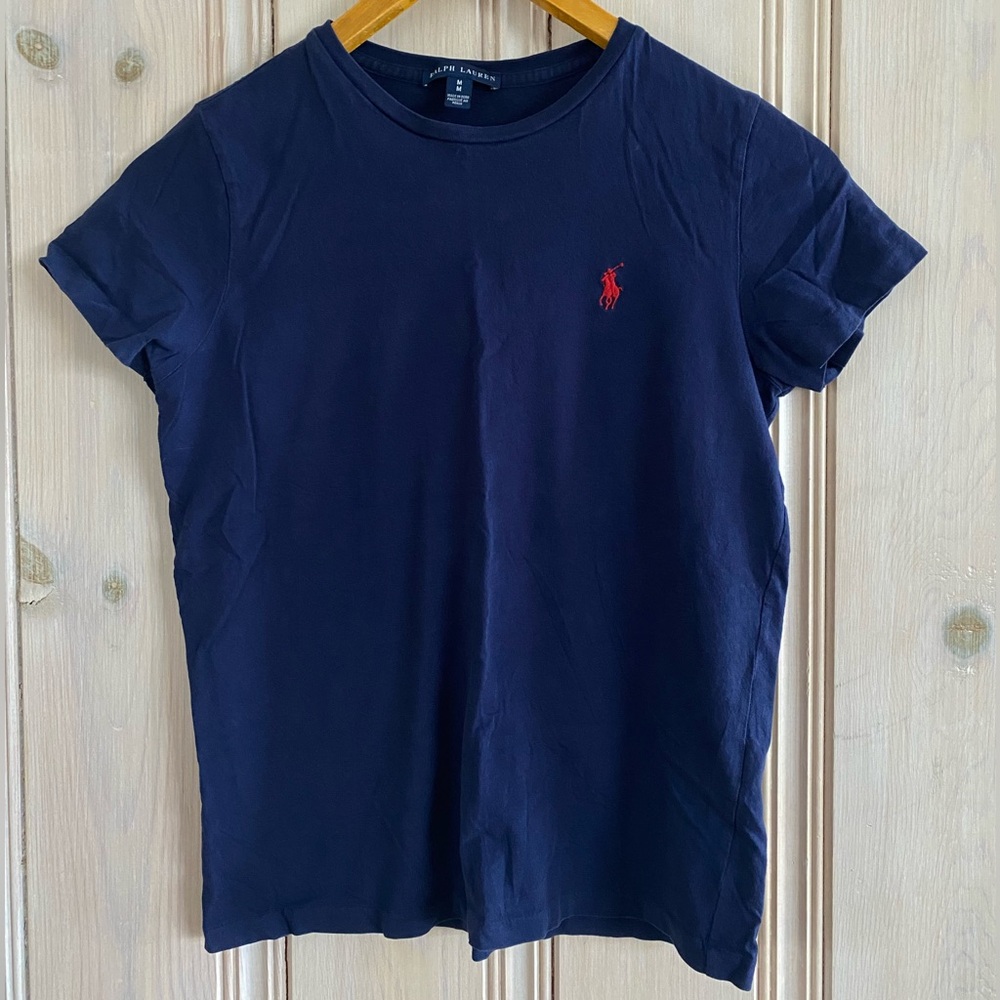 Ralph Lauren Men's Dark Blue Tee with Red Logo